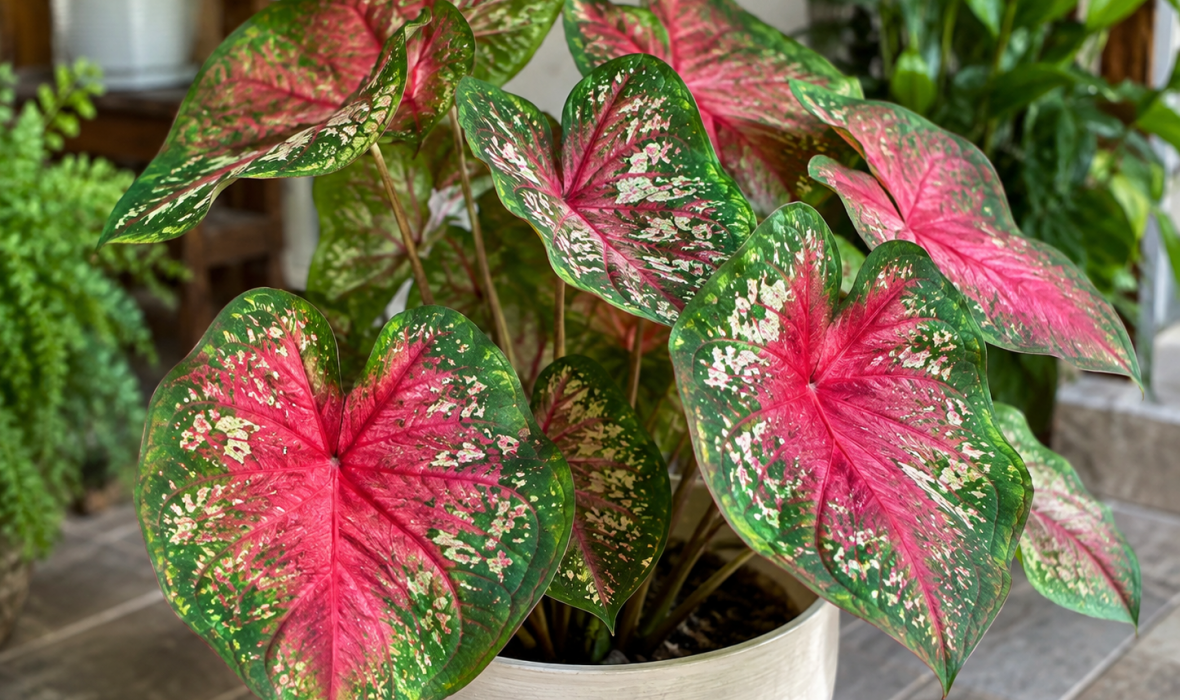 Kaladium dwubarwne (Caladium bicolor) – pielęgnacja i ciekawostki! 🌿✨